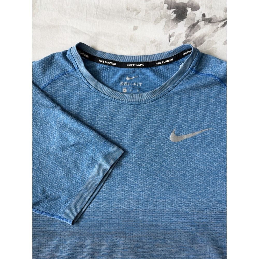 Nike Running Dri-Fit Performance Tech T-Shirt Blue Stripe Gradient Reflective
